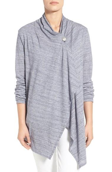 Petite Women's Bobeau One-button Fleece Wrap Cardigan P - Blue