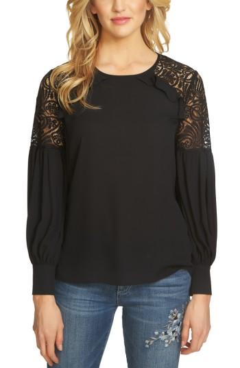 Women's Cece Ruffle Lace Shoulder Top - Black