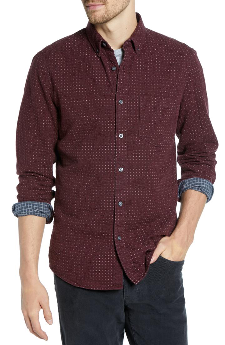 Men's 1901 Trim Fit Dot Flannel Sport Shirt - Burgundy