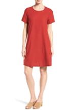 Women's Eileen Fisher Silk Noil Round Neck Shift Dress, Size - Red