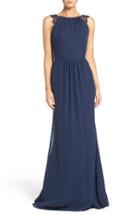 Women's Hayley Paige Occasions Lace Strap Gathered Chiffon Gown - Blue