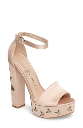 Women's Chinese Laundry Amy Flower Embroidered Platform Pump .5 M - Beige