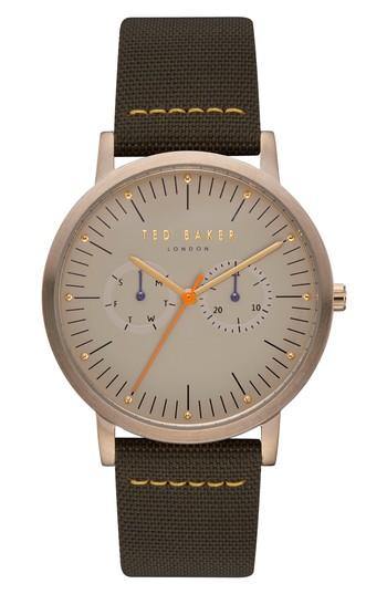 Men's Ted Baker London Brit Multifunction Mixed Media Strap Watch, 40mm