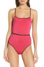 Women's Dvf Belted One-piece Swimsuit - Red