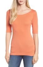 Women's Caslon Ballet Neck Cotton & Modal Knit Elbow Sleeve Tee - Orange