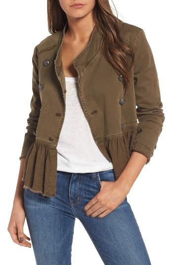 Women's Free People Ruffle Hem Military Jacket - Green