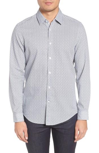 Men's Boss Lukas Regular Fit Twill Print Sport Shirt - White