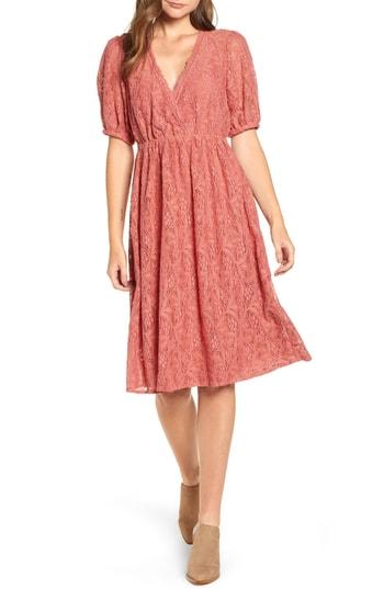 Women's Hinge Puff Sleeve Lace Dress, Size - Pink
