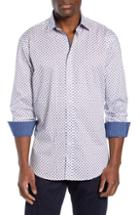 Men's Bugatchi Shaped Fit Pattern Sport Shirt, Size - Blue