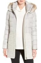 Women's Soia & Kyo Mixed Media Quilted Coat With Genuine Coyote Fur Trim Hood, Size - Grey