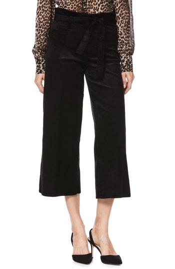 Women's Paige Sutton Paperbag Crop Wide Leg Corduroy Pants - Black