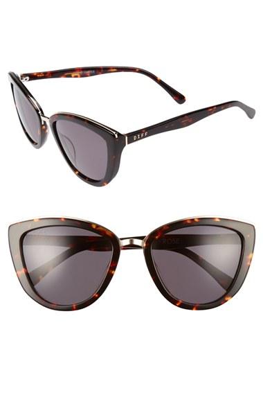 Women's Diff Rose 56mm Cat Eye Sunglasses - Tortoise/ Grey