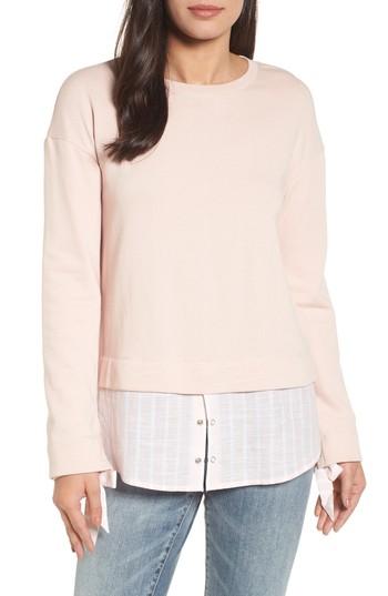 Women's Caslon Woven Trim Layered Sweatshirt - Pink