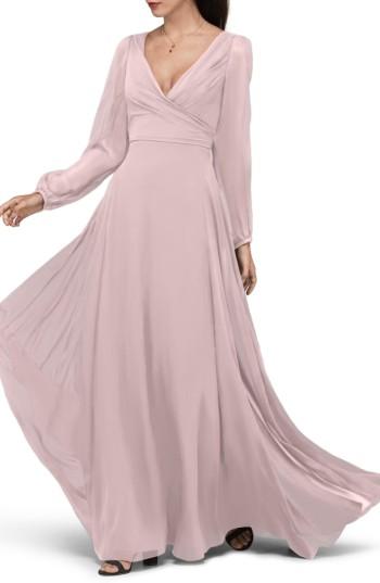 Women's Watters Donna Luxe Chiffon Surplice A-line Gown - Pink