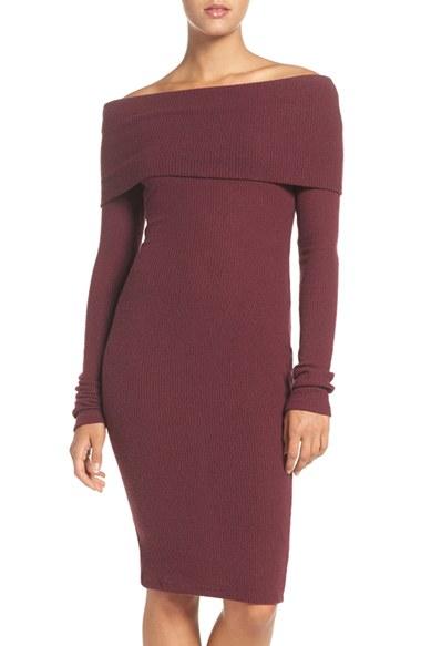 Women's Nsr Off The Shoulder Body-con Sweater Dress - Red