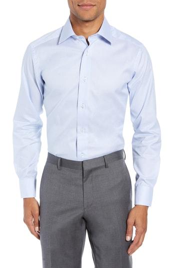 Men's David Donahue Slim Fit Micro Pattern Dress Shirt - 32/33 - Blue
