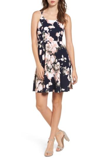 Women's Soprano Floral Print Skater Dress - Blue