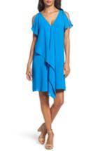 Petite Women's Adrianna Papell Cold Shoulder Draped Shift Dress P - Blue