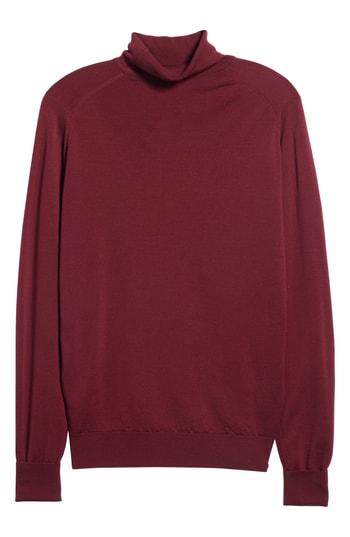 Men's John Smedley 'richards' Easy Fit Turtleneck Wool Sweater - Burgundy
