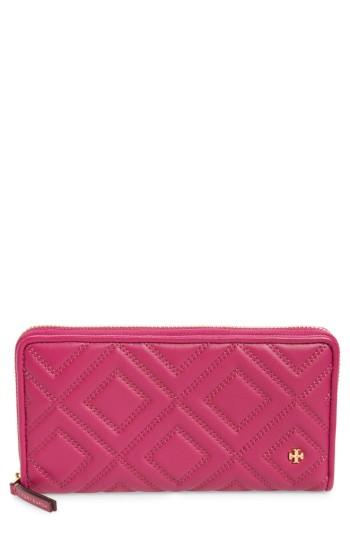 Women's Tory Burch Louisa Embossed Lambskin Leather Continental Wallet - Pink