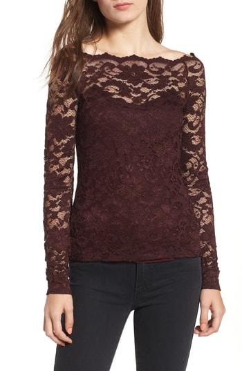 Women's Bailey 44 Black Site Off The Shoulder Lace Top - Burgundy