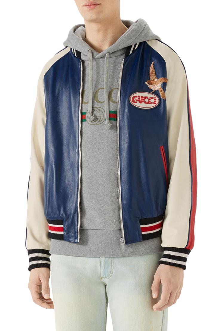 Men's Gucci Multicolor Leather Bomber Jacket