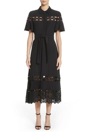 Women's Lela Rose Lace Inset Flutter Sleeve Shirtdress - Black
