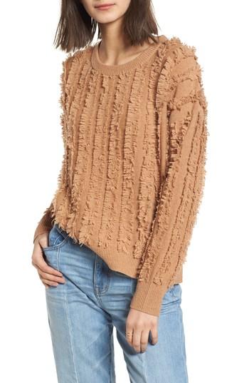 Women's Madewell Fringe Stripe Pullover Sweater - Brown