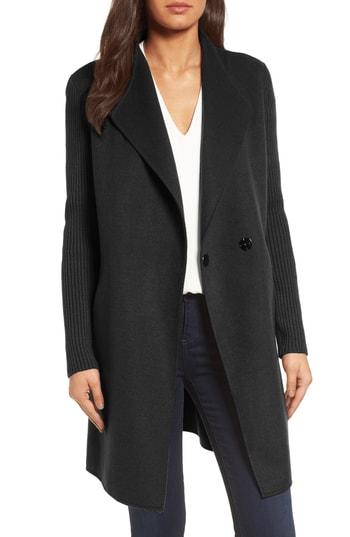 Petite Women's Kenneth Cole New York Double Face Coat P - Black