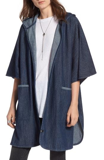 Women's Treasure & Bond Denim Hooded Poncho, Size - Blue