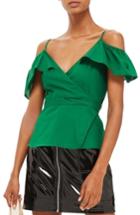 Women's Topshop Ruffle Cold Shoulder Wrap Top Us (fits Like 2-4) - Green