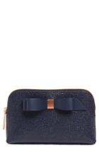 Ted Baker London Emmahh Bow Small Leather Cosmetics Case, Size - Navy