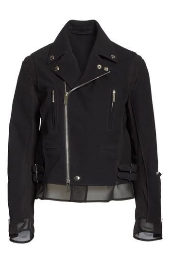 Women's Noir Kei Ninomiya Ribbon Trim Moto Jacket - Black