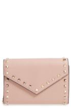 Women's Valentino Garavani Rocktstud V-flap Calfskin Leather Wallet On A Chain - Pink