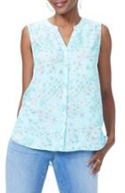 Petite Women's Nydj Pleat Back Sleeveless Split Neck Blouse P - Blue