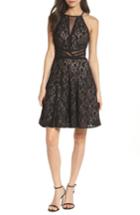 Women's Morgan & Co. Sheer Inset Lace Fit & Flare Dress /4 - Black