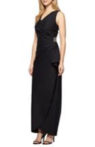 Women's Alex Evenings Embellished Side Drape Column Gown - Black