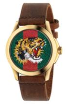 Men's Gucci Tiger Leather Strap Watch, 38mm