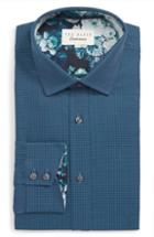 Men's Ted Baker London Carmz Trim Fit Houndstooth Dress Shirt - 32/33 - Blue