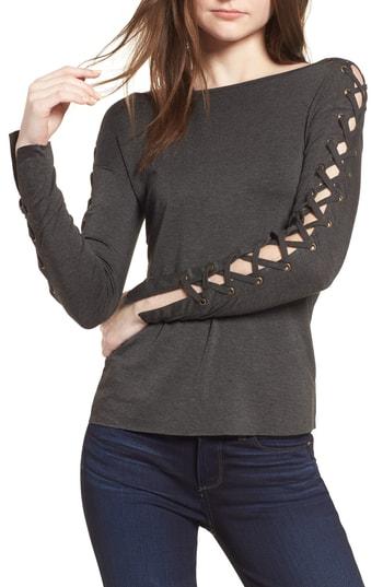 Women's Bailey 44 Date Night Lace-up Sleeve Knit Top - Grey
