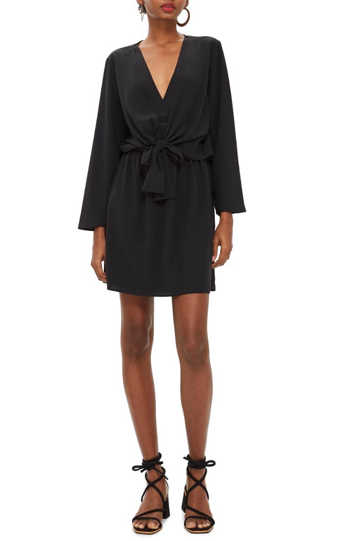 Women's Topshop Tiffany Knot Minidress Us (fits Like 0-2) - Black
