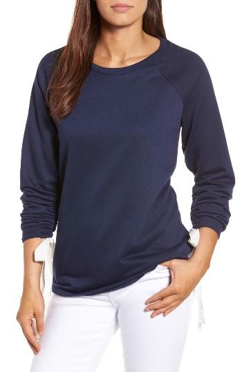 Women's Caslon Tie Ruched Sleeve Sweatshirt - Blue