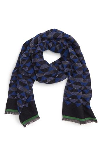 Men's Paul Smith Geometric Print Wool & Silk Blend Scarf, Size - Blue