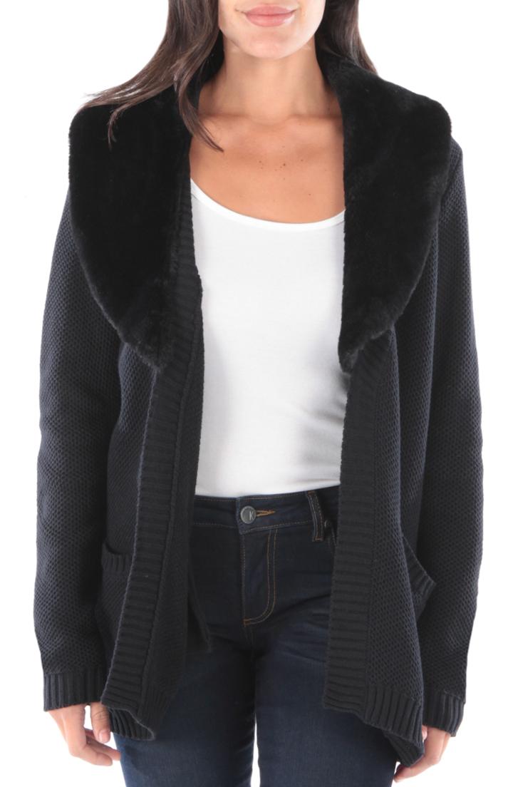 Women's Kut From The Kloth Blair Faux Fur Collar Sweater - Black