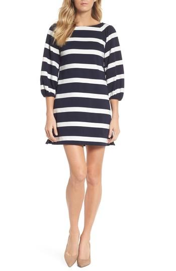 Women's Eliza J Stripe Balloon Sleeve Shift Dress - Blue