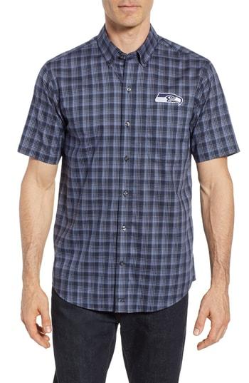 Men's Cutter & Buck Seattle Seahawks - Fremont Regular Fit Check Sport Shirt - Blue