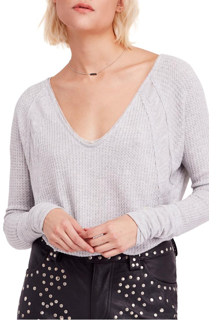 Women's We The Free By Free People Catalina V-neck Thermal Top - Grey