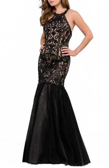 Women's Jvn By Jovani Sequin Lace & Mesh Mermaid Gown