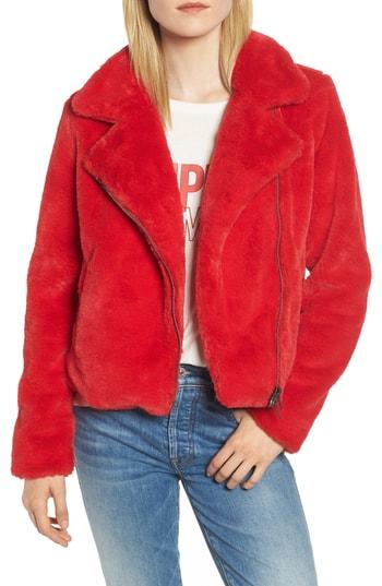 Women's Rebecca Minkoff Henderson Faux Fur Moto Jacket - Red