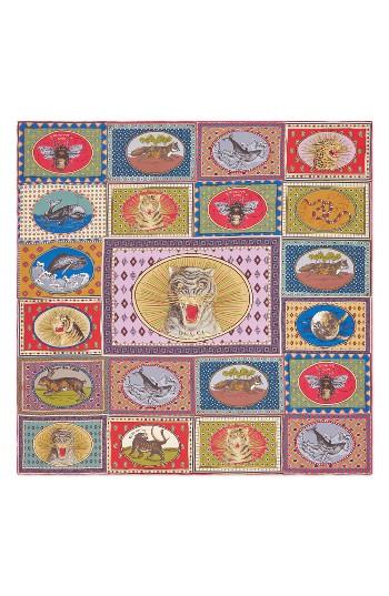Women's Gucci Tiger Cards Square Silk Scarf, Size - Blue